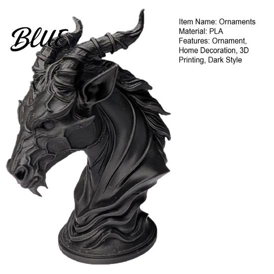 Miniature Dark Fantasy Statue Sheep-Headed Ornament, 3D Printed Gothic Devil Sculpture, with Mini Sculpture Detailed Horn Texture Desktop Statue, for