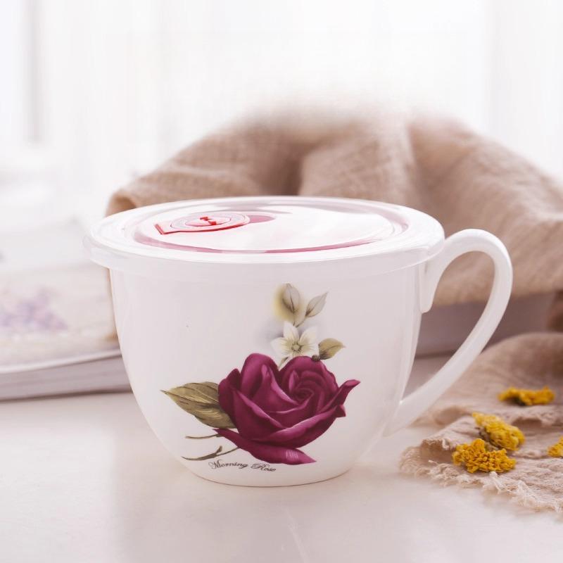

Кружка из костяного фарфора большой емкости 600 мл - Цветочная керамическая кружка для молока, овсянки, завтрака, безопасна для духовки, микроволновой печи, посудомоечной машины