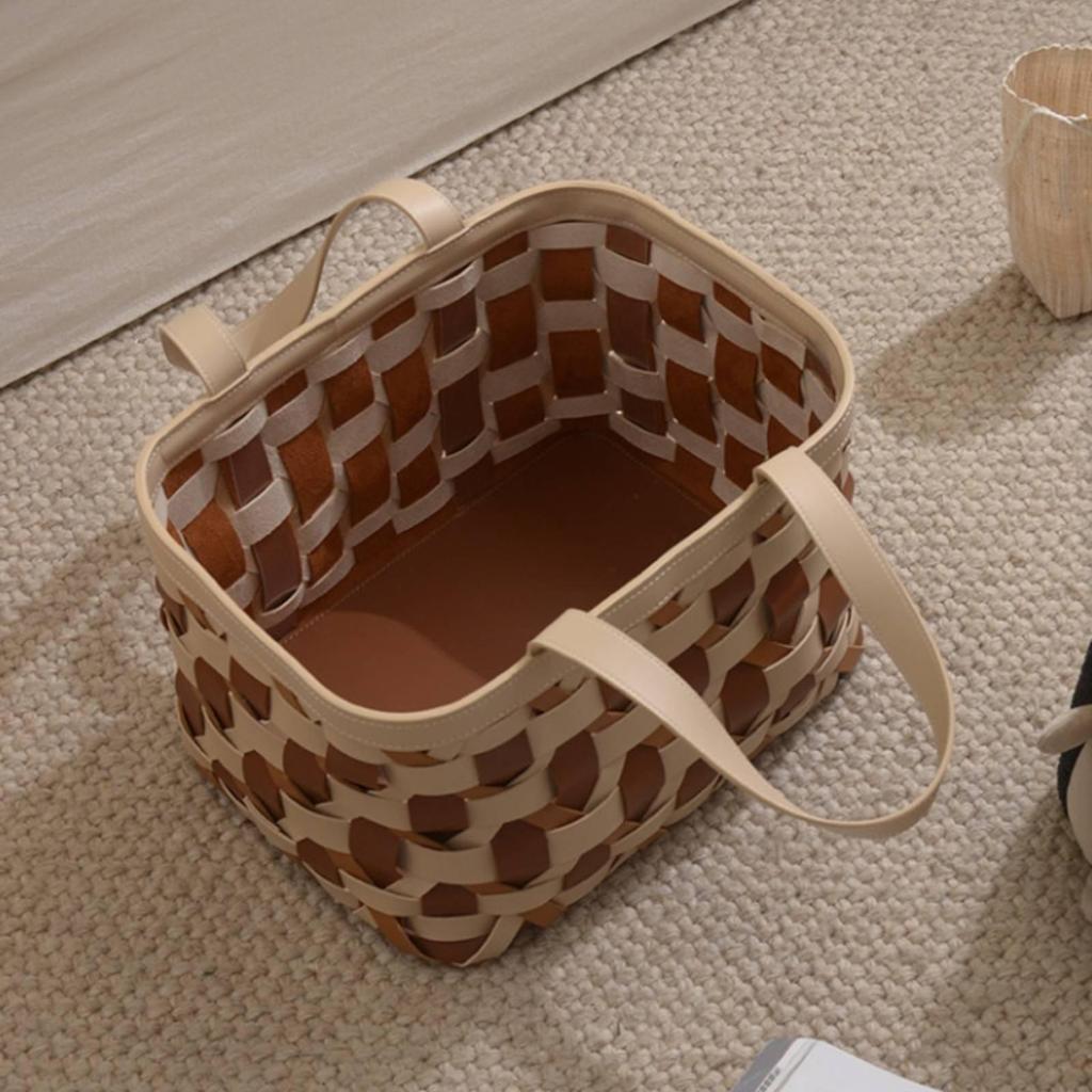 Woven Basket with Handles Handwoven Storage Rectangular Laundry Hamper for