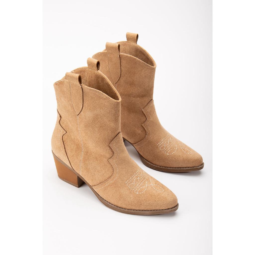 Krémové hnědé béžové matné semišové západní kovbojské boty