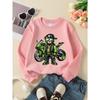 Trendy Green Sweatshirt Featuring a Cool Bear Riding a Motorcycle, Perfect for Autumn And Winter