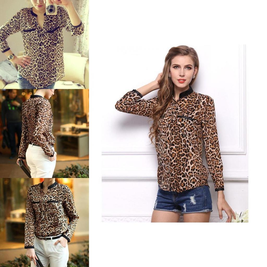 Wonderful New Women Leopard Print Chiffon Long Sleeve Slim Casual Blouse For Elegant Style