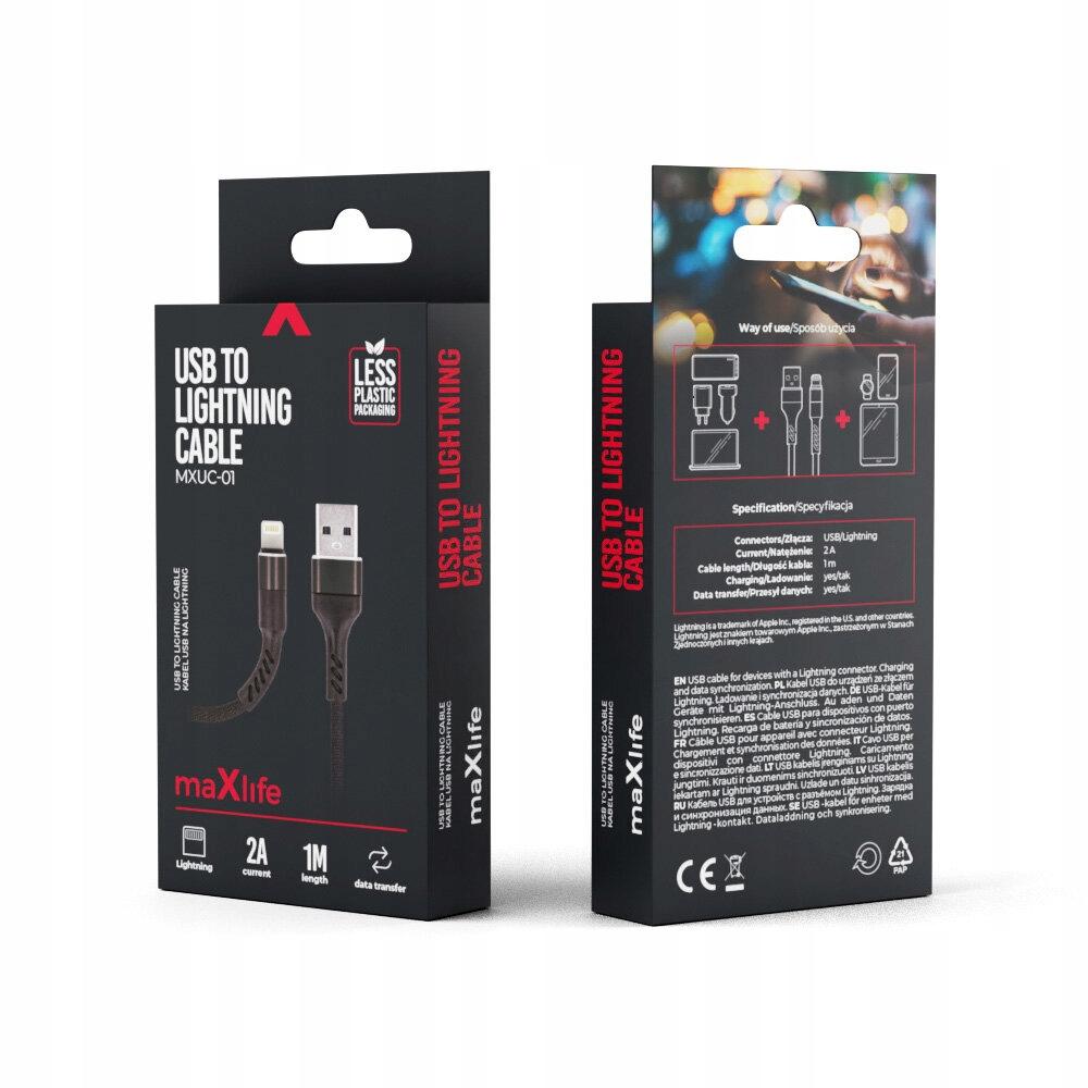 Maxlife MXUC-01 USB - Lightning cable 1.0 m 2A black nylon