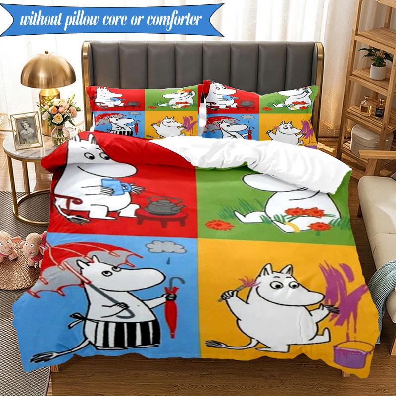3PCS White Hippo Fishing Adventure Bedding Set,Including 1pc Duvet Cover And 2pcs Pillowcases Perfect for Bedroom, Dormitory, Fan Christmas Gift