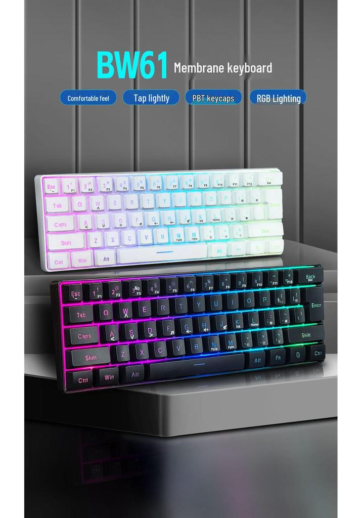 Teclado Gamer Portátil com Luz RGB de 61 Teclas - Sensação Mecânica para E-sports e Uso no Escritório