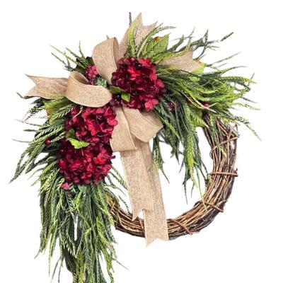 New Rustic Hydrangea Wreath Decor Farmhouse Floral Garland with Bow Artificial Flower Wall Hanging for Home Door Wedding Decor