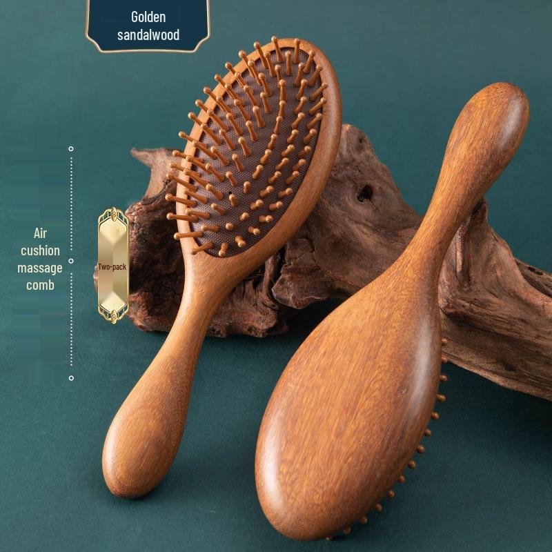 Women's Portable Sandalwood Airbag Cushion Comb - Long, Massaging Scalp & Meridian Wooden Hairbrush