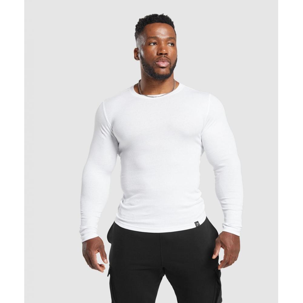 

Gymshark Ribbed Long Sleeve T shirT whiTe A6a2f Wb57 XS