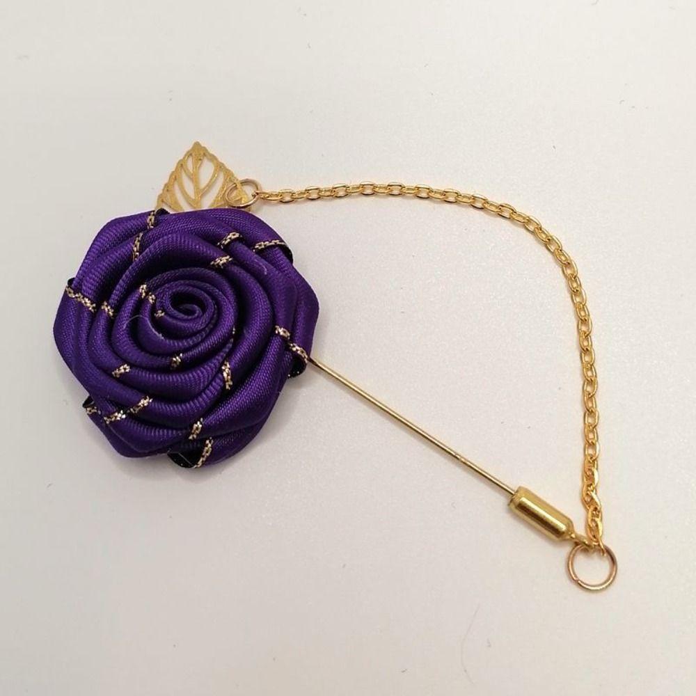 Personality Zinc Zinc Alloy Colorful Rose Collar Needle Leaf Lapel Decoration Cloth Floral Badge Men Corsage