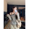 Autumn Korean Spicy Style Color Block Off-Shoulder Knit Top