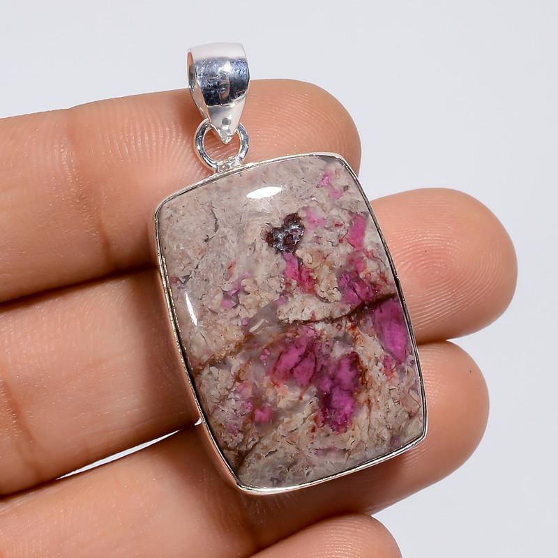 

Dazzling Top Grade Qualite 100% Natural Cobalt Calcite Radiant Shape Ethnic Style Handmade Jewelry 925 Steling Silver Pendant 1.5 WSJ-5018 1.5