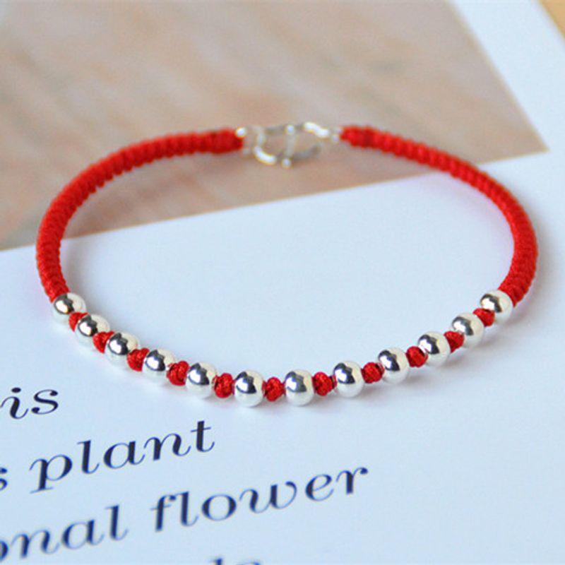 

Браслет из стерлингового серебра ручной работы с красной веревочкой и бусинами на удачу для мужчин и женщин, парные браслеты, подарок на удачу Simple transfer bead red bracelet