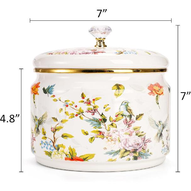 Elsjoy Vintage Enamel Canister with Lid, 81 oz Large Enamel Storage Container Floral Cookie Jar, Farmhouse Kitchen Canister for Sugar, Tea, Candy