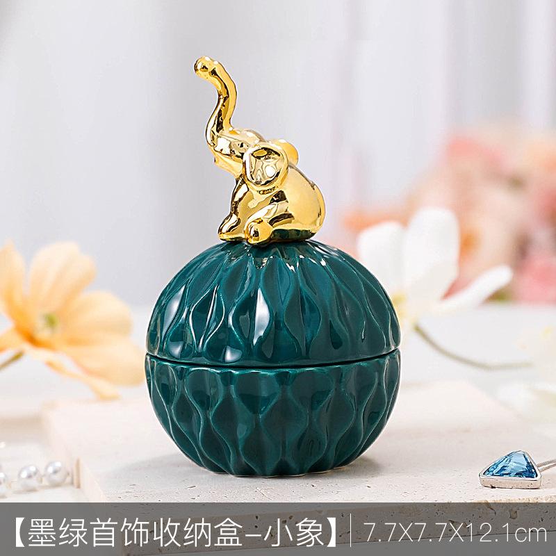Creative Dark Green Mini Ceramic Storage Jar Cartoon Gold Animal Candy Jar Home Jewelry Storage Box Wedding Holiday Decoration