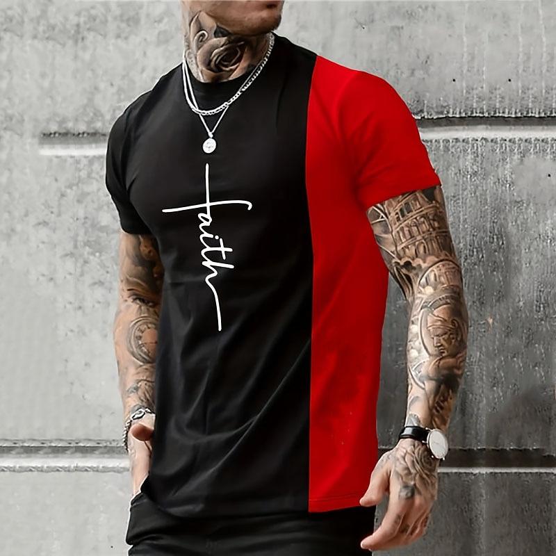 Men's Bible Cross Graphic T Shirt All Over Print Gradient Crew Neck Short Sleeve Christian Faith Gift Designer Clothing