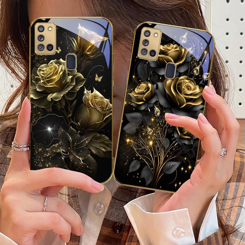 Jewel like brilliance For Samsung A 31 32 A33 A34 35 14 A15 13 16 25 26 50 52 53 54 55 56 70 71 72 73 Golden glass phone case