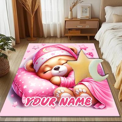 1PC Custom Name Sleepy Teddy Dreams Theme Floor Mat Ideal for Living Room, Game Rooms, Office, Bedroom,Floor Mat Playful Design
