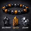 WFJ Obsidian Hämatit Dreifachschutz Armbänder Set - Tigerauge Perlen Natürlicher Stein Armband für Männer Frauen Edelstein (10 MM)
