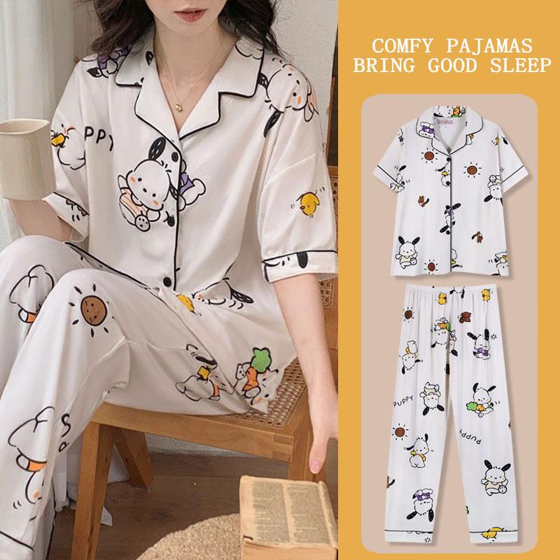 Japanese Kitty Cat Pajamas Women's Summer Thin Short-sleeved Trousers Loose Plus Size Girl Raw Loungewear Set