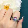 European and American Style Synthetic Red and Blue Sapphire Ring, Plated with 18K Gold, Inlaid with Zircon, Rainbow Colored Gemstone Women's Band Ring