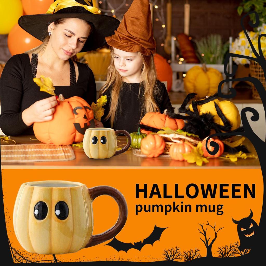 500ml Kürbis Tasse Halloween Retro Keramik Tasse Emaille Griff Tassen Büro Milch Kaffee Tasse Haushalt Trinktasse Halloween Deko