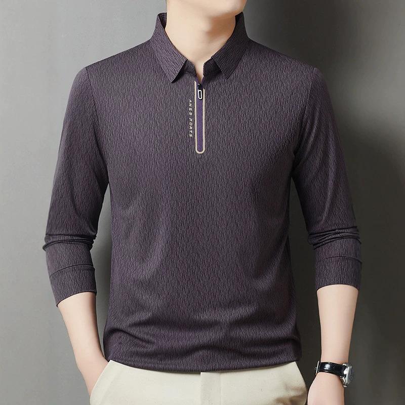 Men'S Long-Sleeved Polo Shirt Lapel T-Shirt Light Luxury Casual Anti-Wrinkle Dry Skin-Friendly Business Breathable Versatile Top