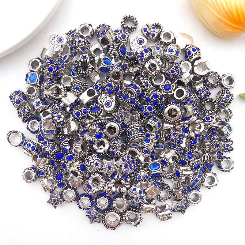 10pcs Colorful Antique Silver Rhinestone Spacer Beads Large-Hole Crystal Glass European-Style Beads for DIY Snake Chain Jewelry
