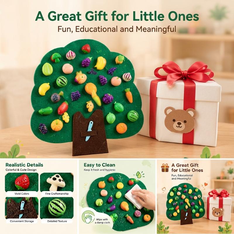 1 Set Fruits Pretend Play Kitchen Games Baby Felt Board Play Food Toys Wall Sticker Fine Motor Skills Early Educational Toy