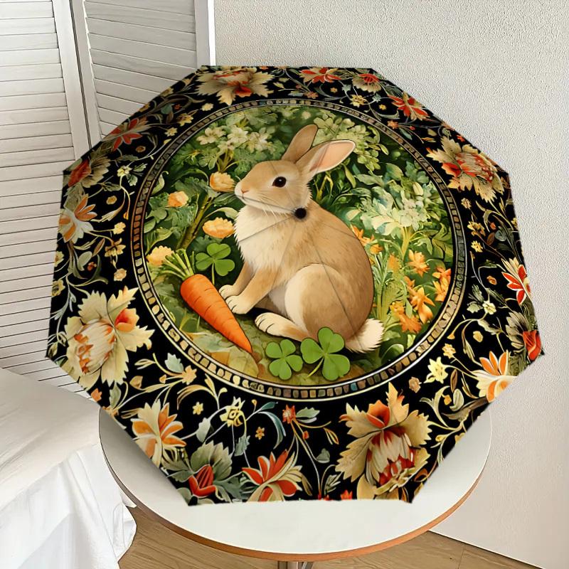 1PC rabbit, floral Umbrella-8-Rib Reinforced, Automatic Open, Lightweight & Durable, Cute Fashion Accessory for Outdoor-K1318