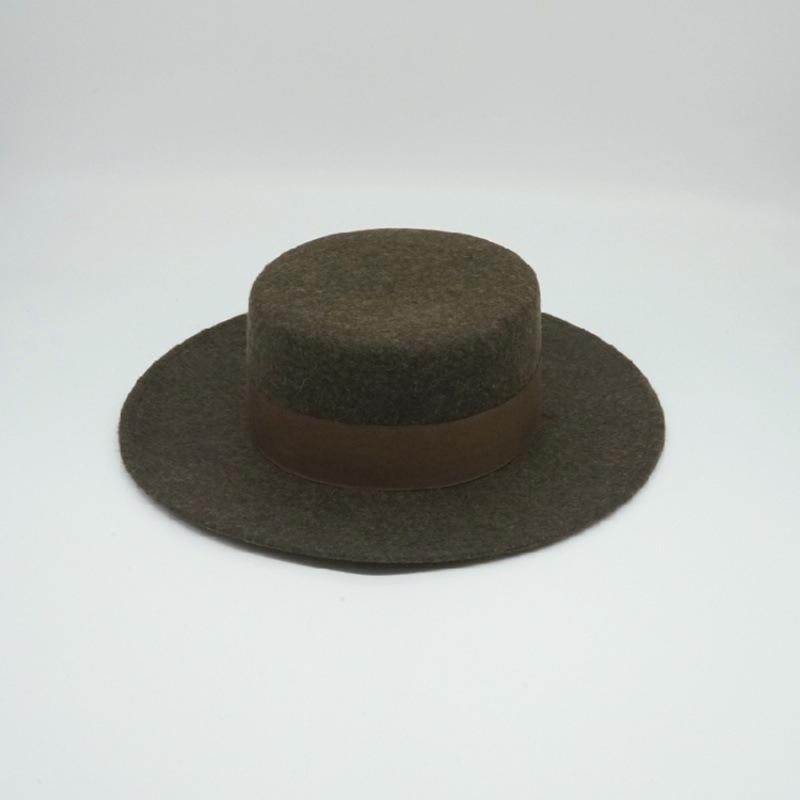 French retro oat wool woolen flat top top hat women's autumn and winter versatile British wide brim Panama camel felt hat