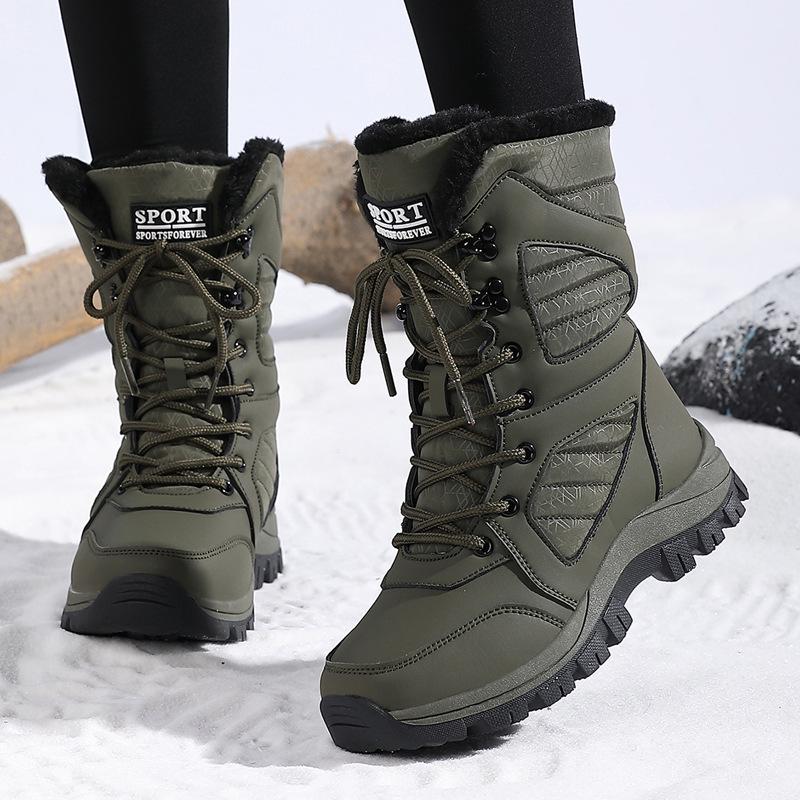 Large Size Winter New Cotton Shoes Men's Thickened Long-haired Piled Warm Snow Boots High-top Women's Boots Non-slip
