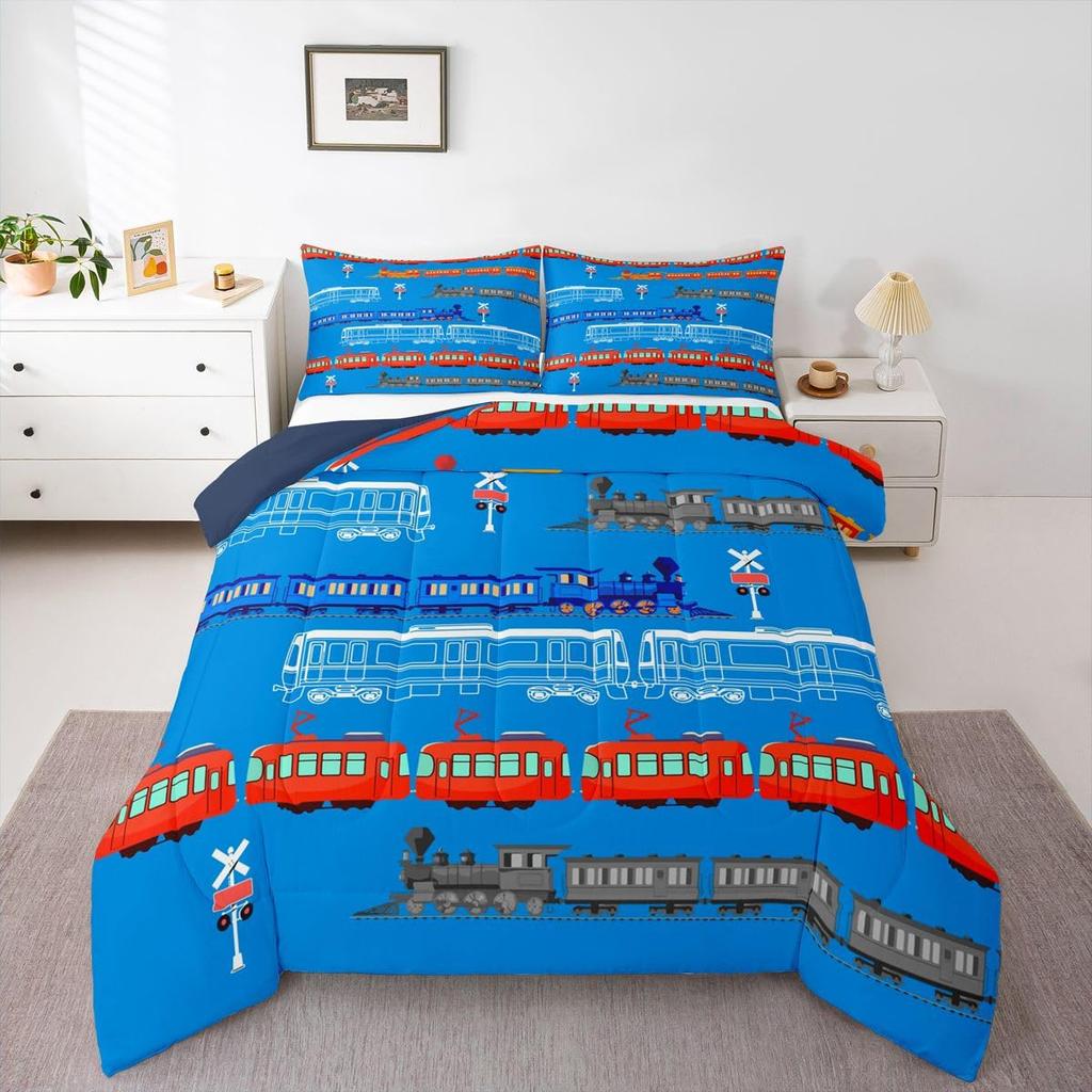 Feelyou Cartoon Car Kids Comforter Set Construction Bedding Set for Boys Toddler Decor Equipment Trucks Comforter Cartoon Car Excavator Trac