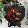 2D Flat Retro Dangerous Dog Warning Sign-durable Metal Warning Board, Decorated with Fierce Red Dog and Iron Chain Pattern-20x20 Cm/7.8 Inches