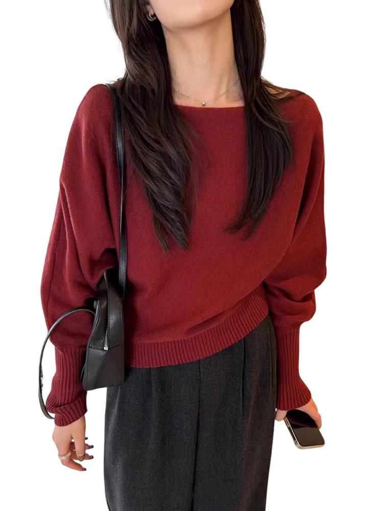 Women's Khaki One-Shoulder Lantern Sleeve Knit Sweater - 2026 Autumn Collection