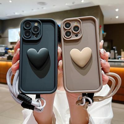 3D Liebesherz Matt Weiches Lanyard-Seil Handyhülle für Xiaomi Mi 14 13 12 11 Lite 14T 13T 12T Pro Poco X6 X5 F5 X3 M6 Pro 4G Hülle