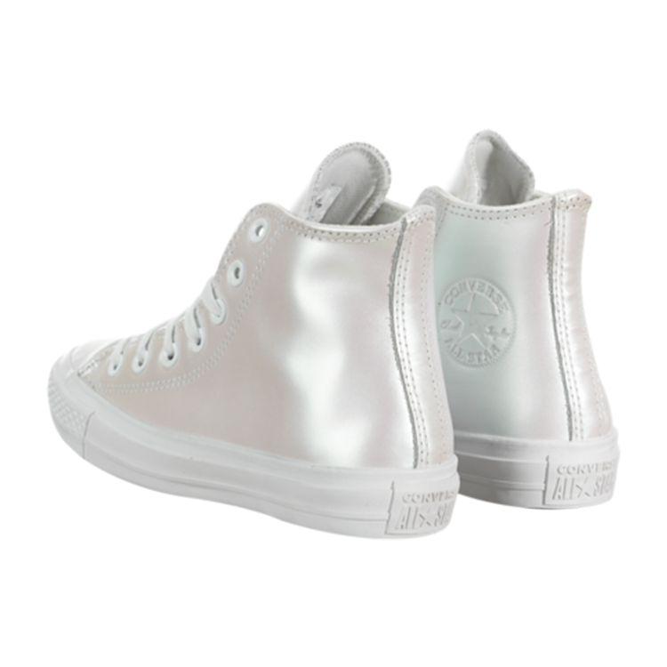 Converse Chuck Taylor All Star Iridescent Leather High-Top Skate Shoes Women Sneakers Silver 566094C