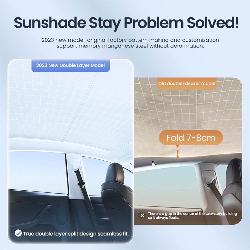 YZ For Tesla Model 3 Model Y 2021-2024 New Upgrade Ice Cloth Buckle Sun Shades Glass Roof Sunshade Front Rear Sunroof Skylight