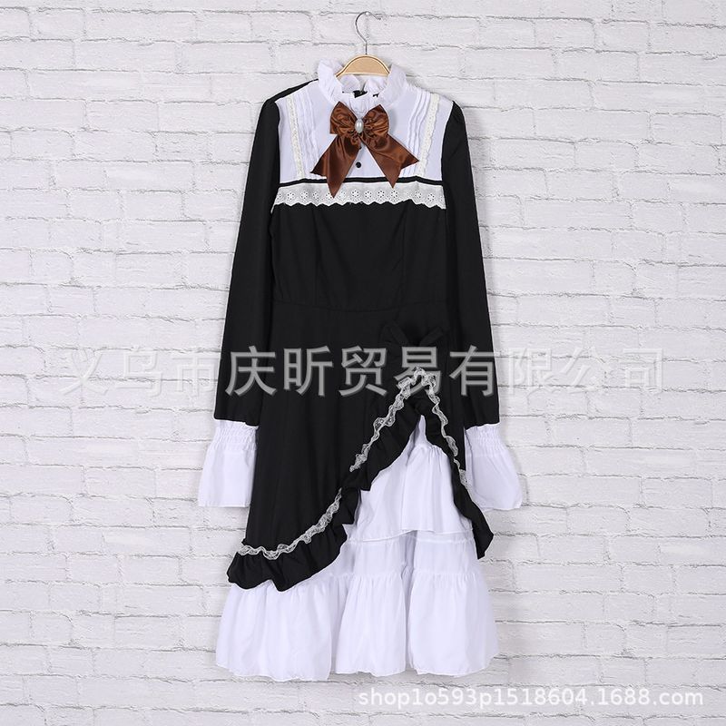 Fashion Turtleneck Flare Sleeve Color-Blocking Bow Lolita Dresses Women's Lolita Dress Women.