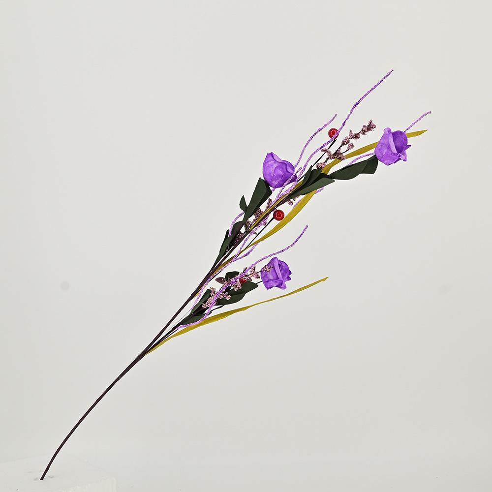 

Искусственная роза из пеноматериала с 3 головками, одиночная, цветок для свадебной композиции, домашнее украшение, фото, европейская роза фиолетовый