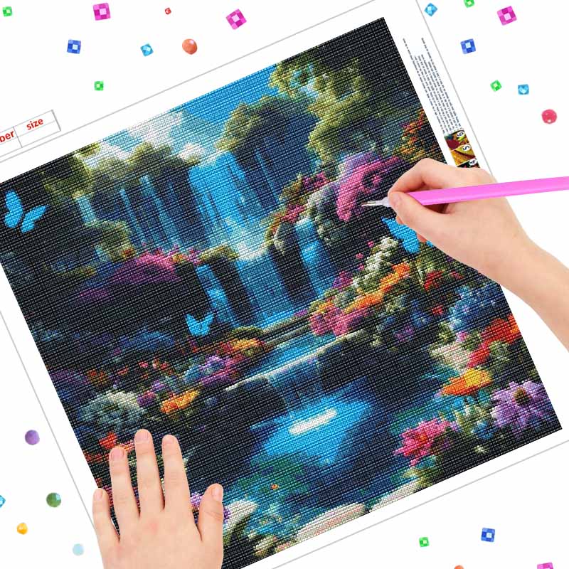 DIY Diamond Painting Canvas Kit for Adults Enchanted Waterfall Butterflies Rhinestone Craft for Stress Relief Living Room Wall Decoration Gift