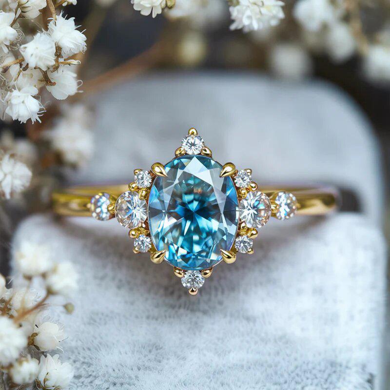 Snowflake imitation sapphire ocean wind ring female, winter romantic inlaid zircon jewelry, popular