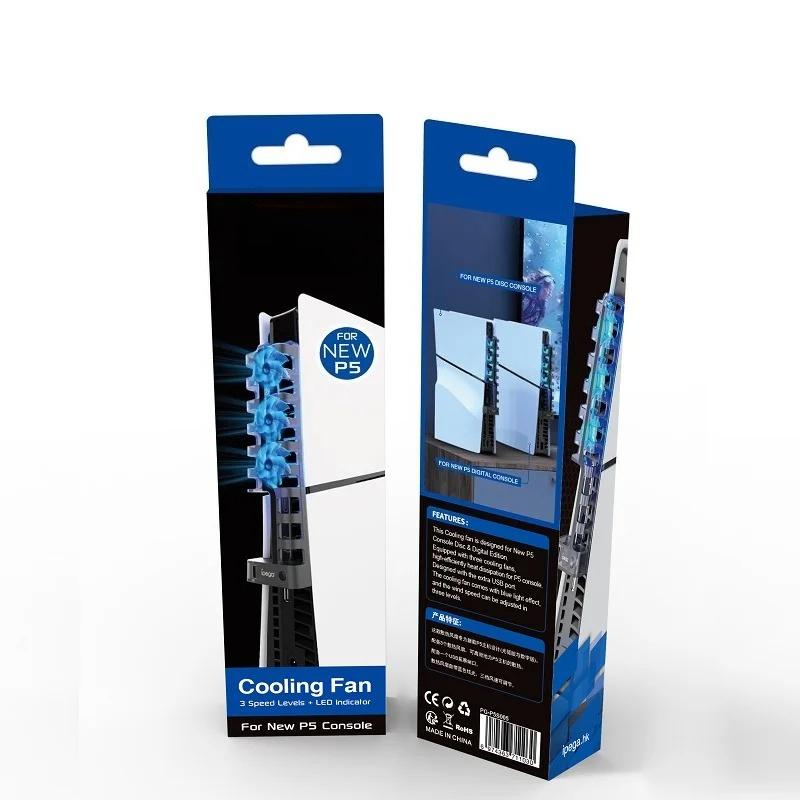 Cooling Fan for Sony Playstation 5 Slim Disc & Digital Console 3-Level Fan PS5 Slim Blue Ambient Light Efficient Cooler