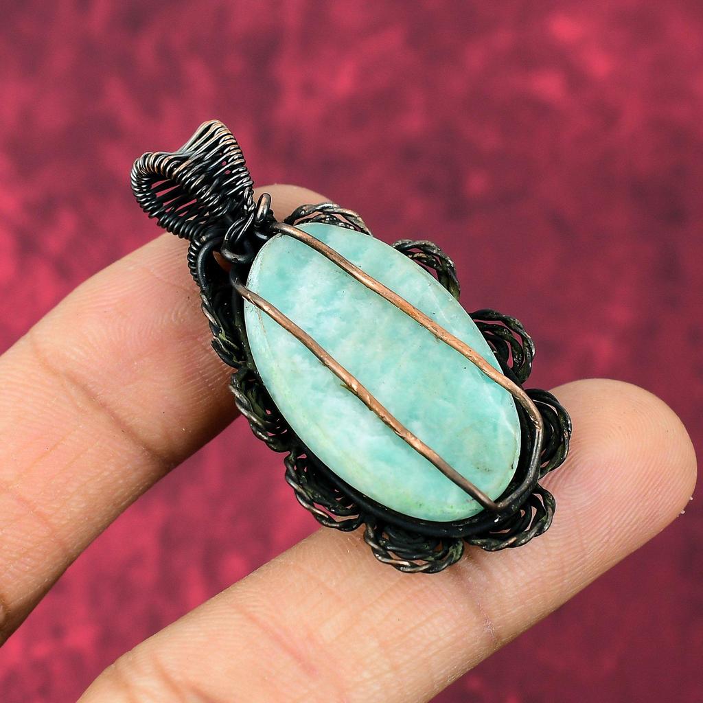 Amazonite Pendant Copper Wire Wrapped Pendant Copper Jewelry Handmade Gemstone Pendant Flower Design Pendant Amazonite Jewelry Gifts For Mom