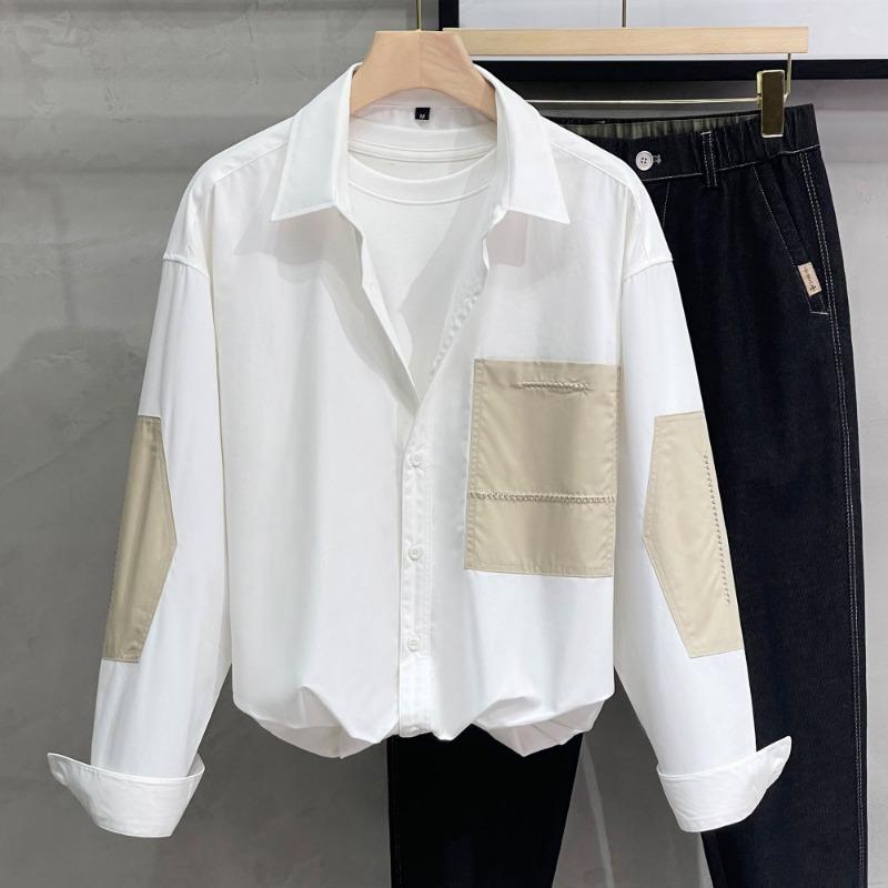 Spring and Autumn Men's Long-sleeved Shirts Fashionable Casual Loose Contrasting Colors Versatile Design Tops