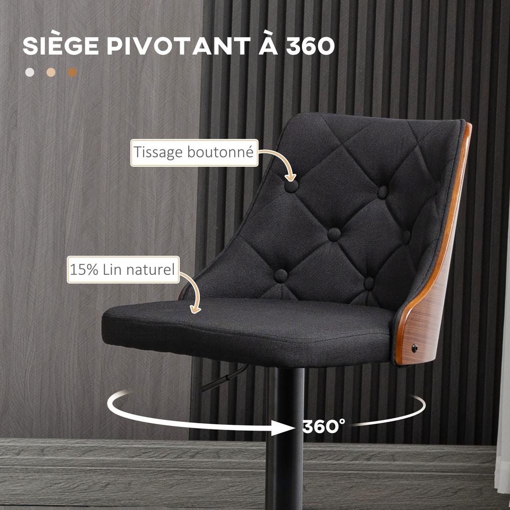 Set of 2 Height-Adjustable Bar Stools 360 Degrees Swivel with Footrest, Tufted Fabric