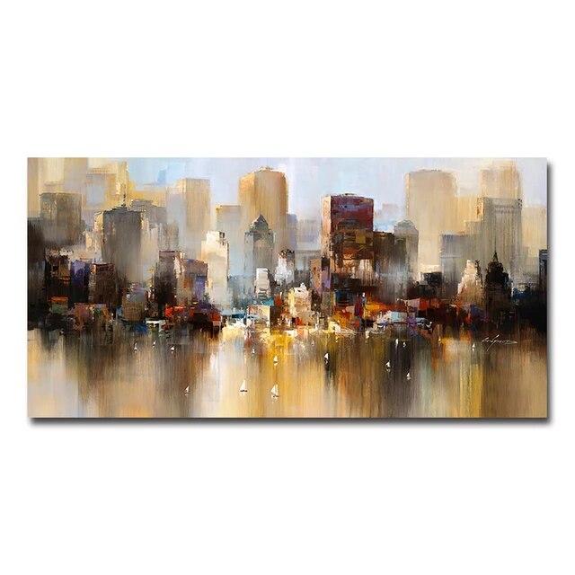 Modern City Building Poster Scenery Pictures for Home Abstract Oil Painting On Canvas Wall Art for Living Room Decoration No Frame