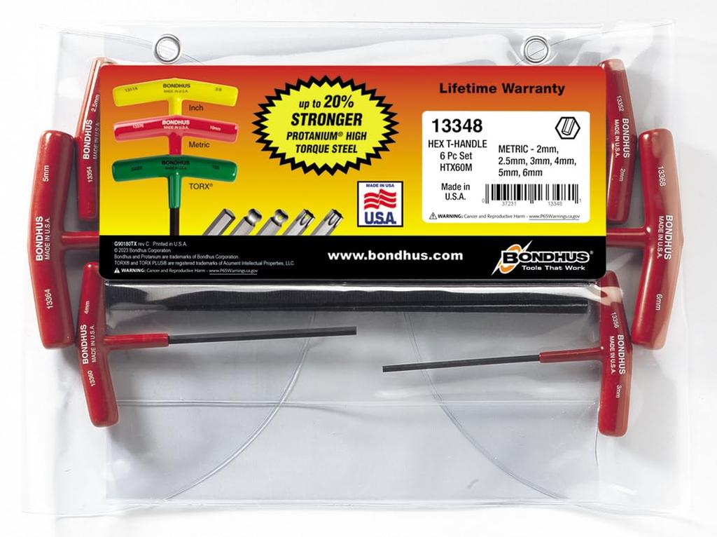 BONDHUS Hexagonal Black Set of 6 HTX60M [] T-handle Set, Dyed, (2, 2.5, 3, 4, 5, 6mm) No.13348