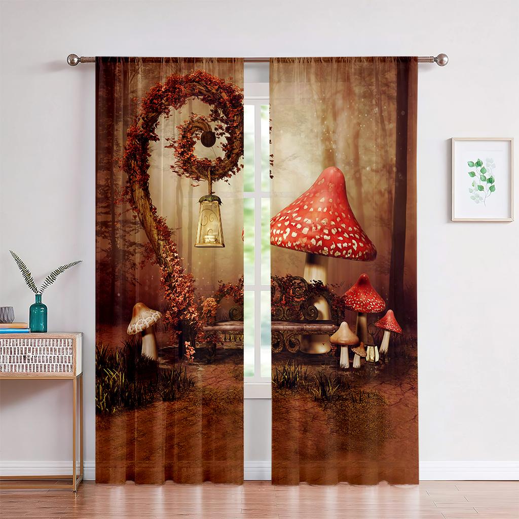 3D Cartoon Fantasy Mushroom Curtains Children's Favorite Room Bedroom Decor Curtains 2 Panels Living Room Den Balcony Decor
