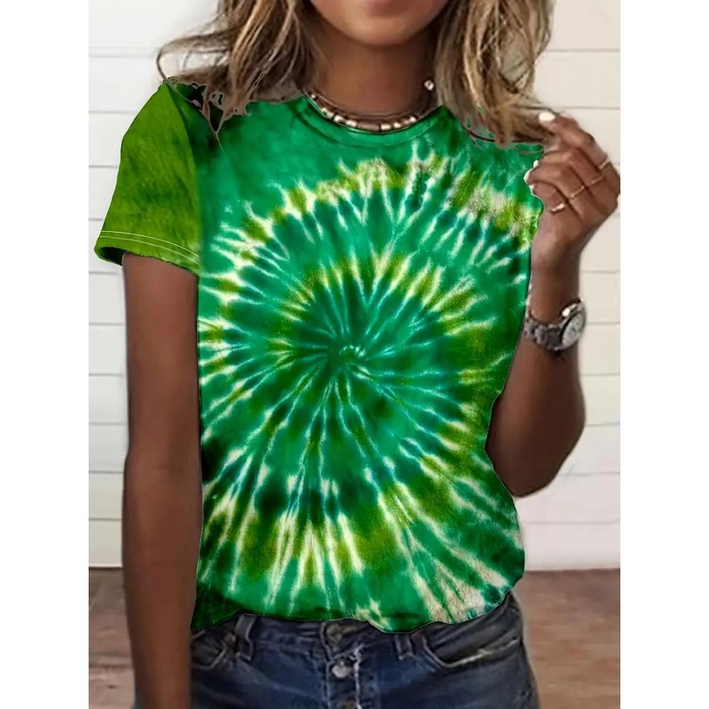 Multicolor floral printed T-shirt, casual street style, high-end top women's clothing, short-sleeve T-shirt for 2025.