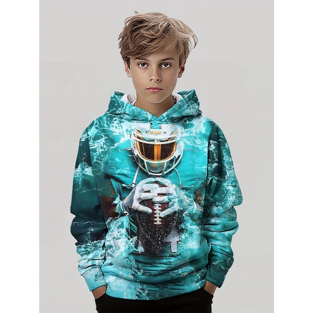 Boys' fashionable 3D printed casual long sleeved T-shirt, suitable for spring and autumn, outdoor boys' top